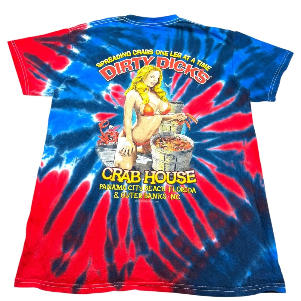 Colortone Dirty Dicks Crab House Men Medium Red Blue Tie Dye Graphic Tee